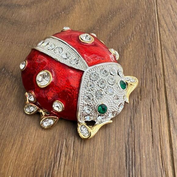 Large Enamel Ladybug Brooch Pin Rhinestone Bling - Picture 1 of 5